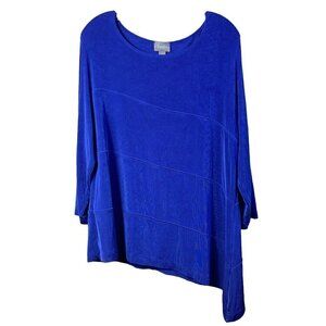 Chicos Travelers Asymmetrical Top Women's Tunic Cobalt Blue Size 3 Tiered Slinky